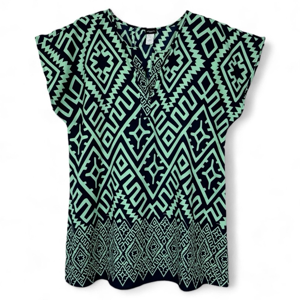 Aggie‎ Tunic Top Womens Size L Mint Green Navy Blue